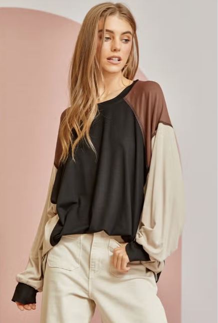 Black Mocha Colorblock Top