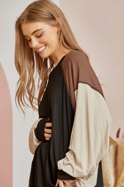 Black Mocha Colorblock Top
