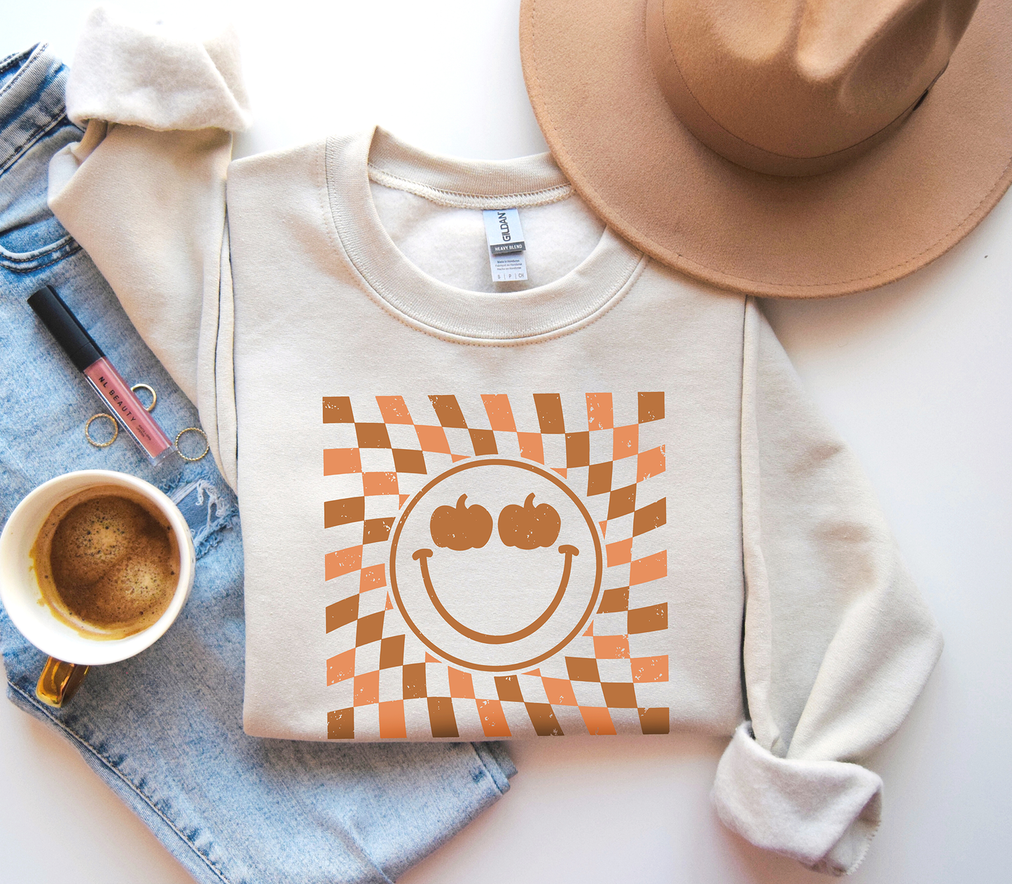 Pumpkin Smiley Checker Sweatshirt