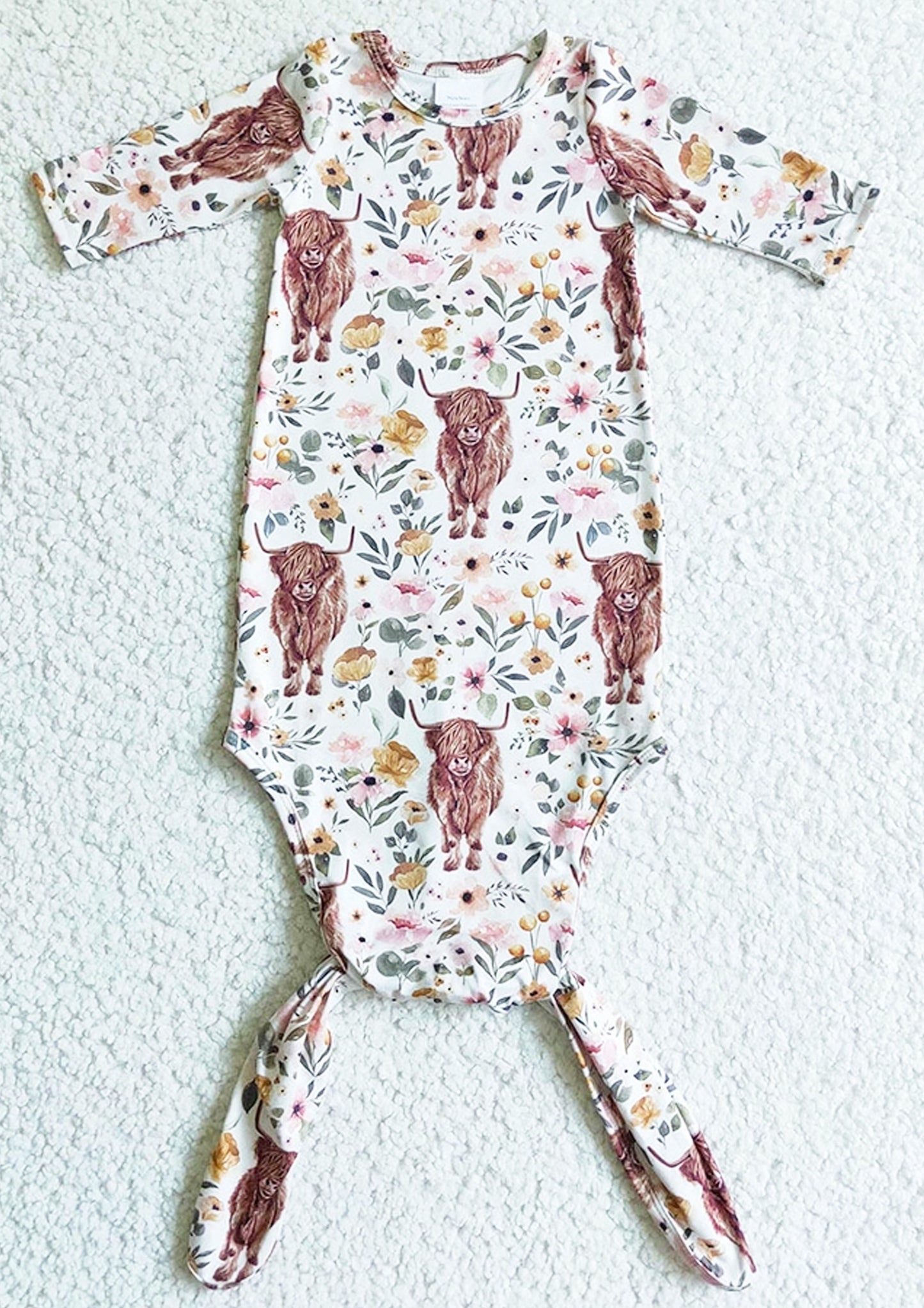 Newborn Cow And Flower Short Sleeve Tie Gown
