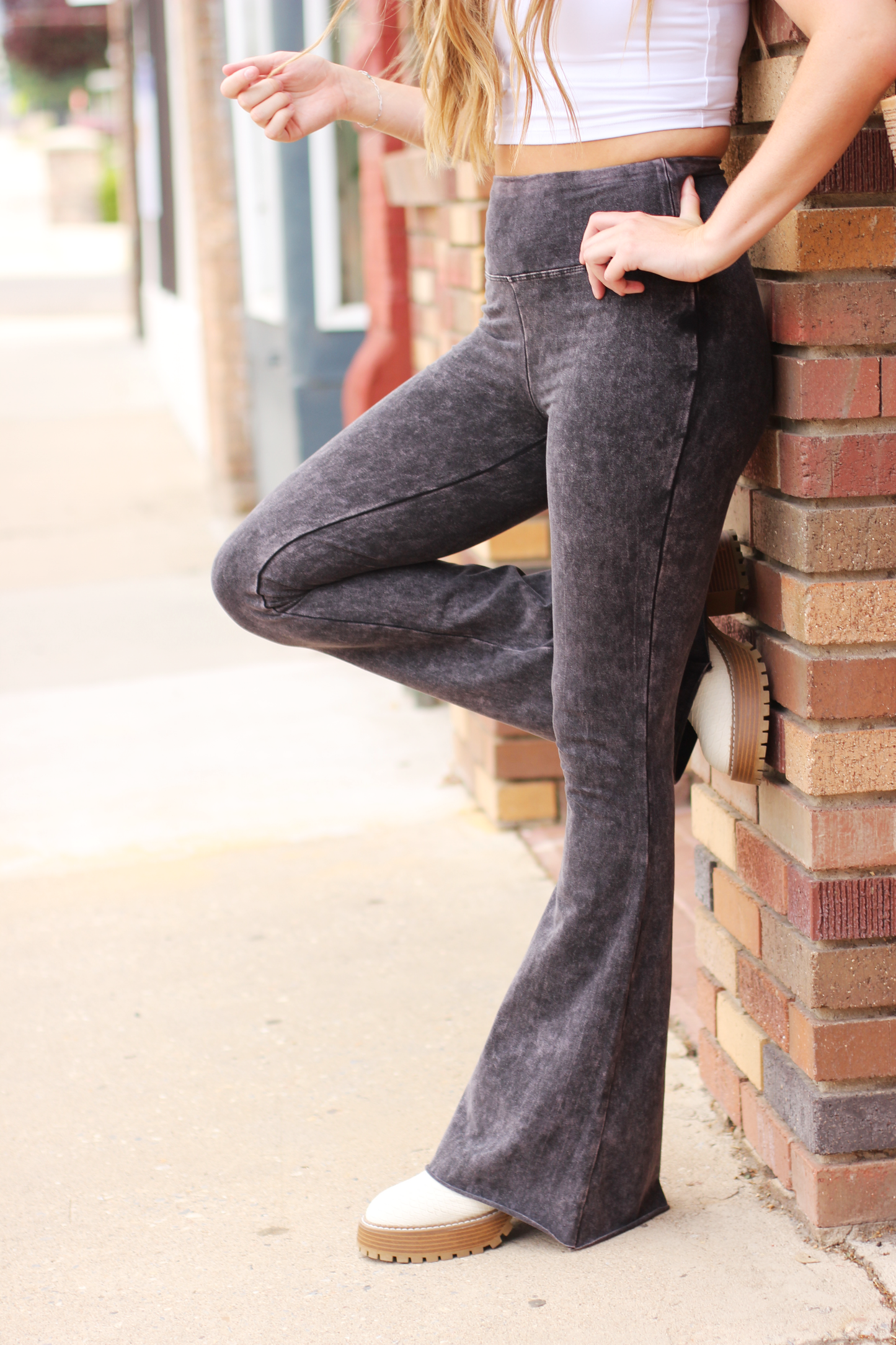 Mineral Washed Flare Yoga Pants