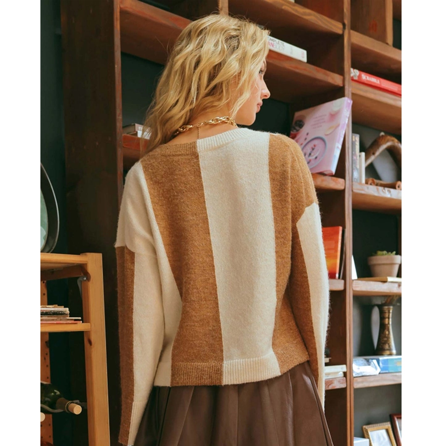 Striped V-Neck Knit Sweater