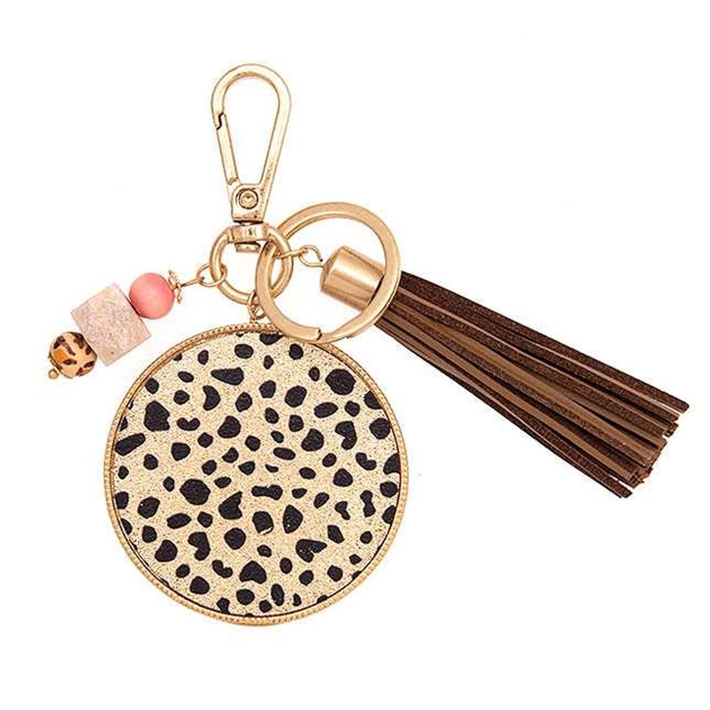 Animal Print Round Disk Tassel Keychain