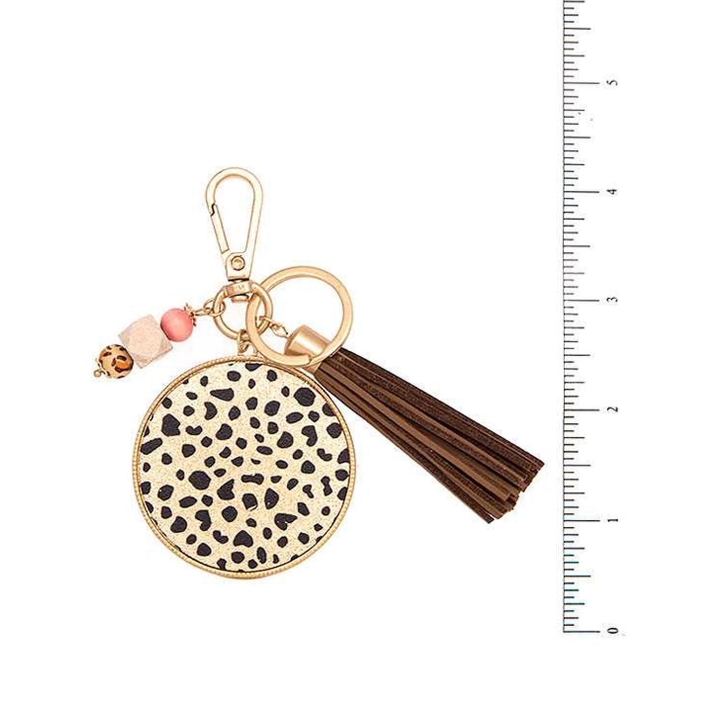 Animal Print Round Disk Tassel Keychain