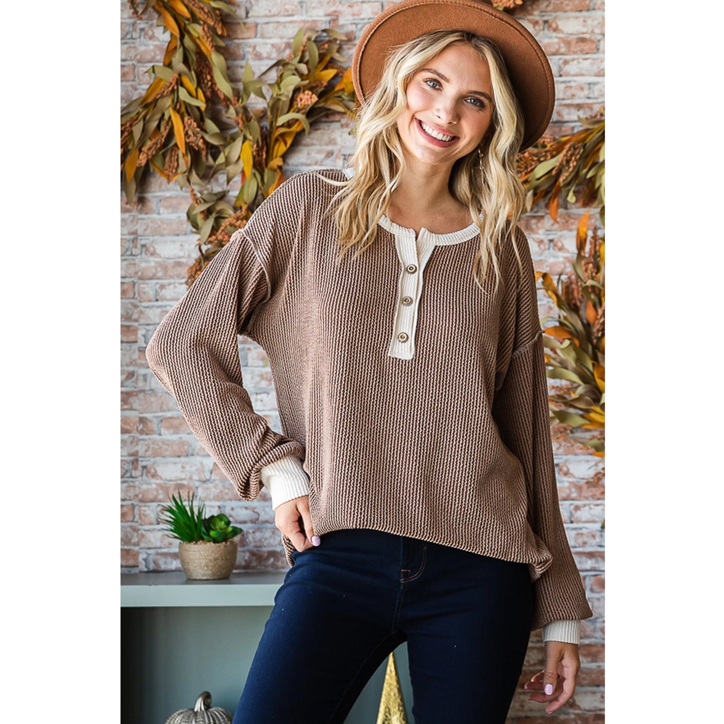 Ribbed Drop Shoulder Top