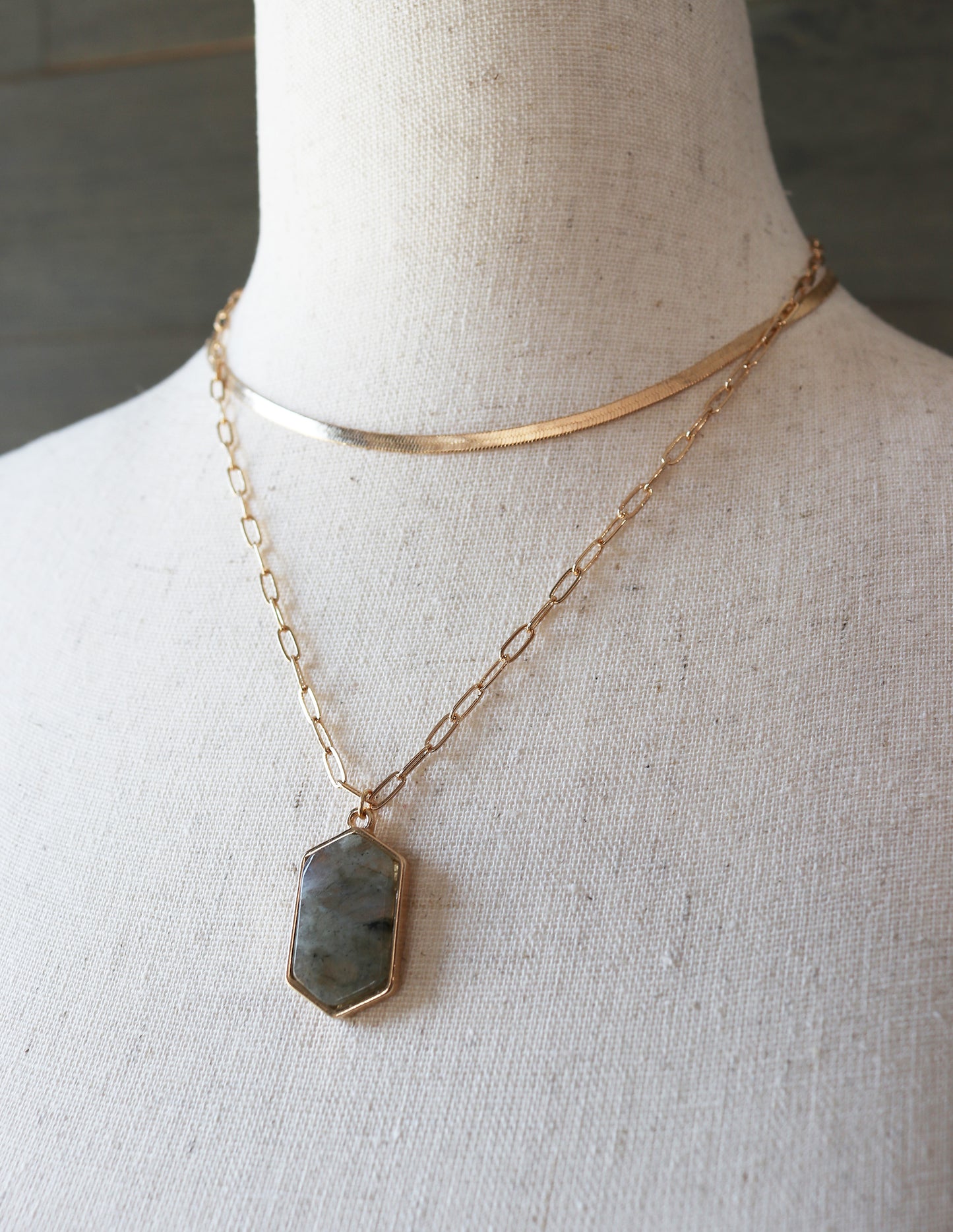 Layered Stone Pendant Necklace