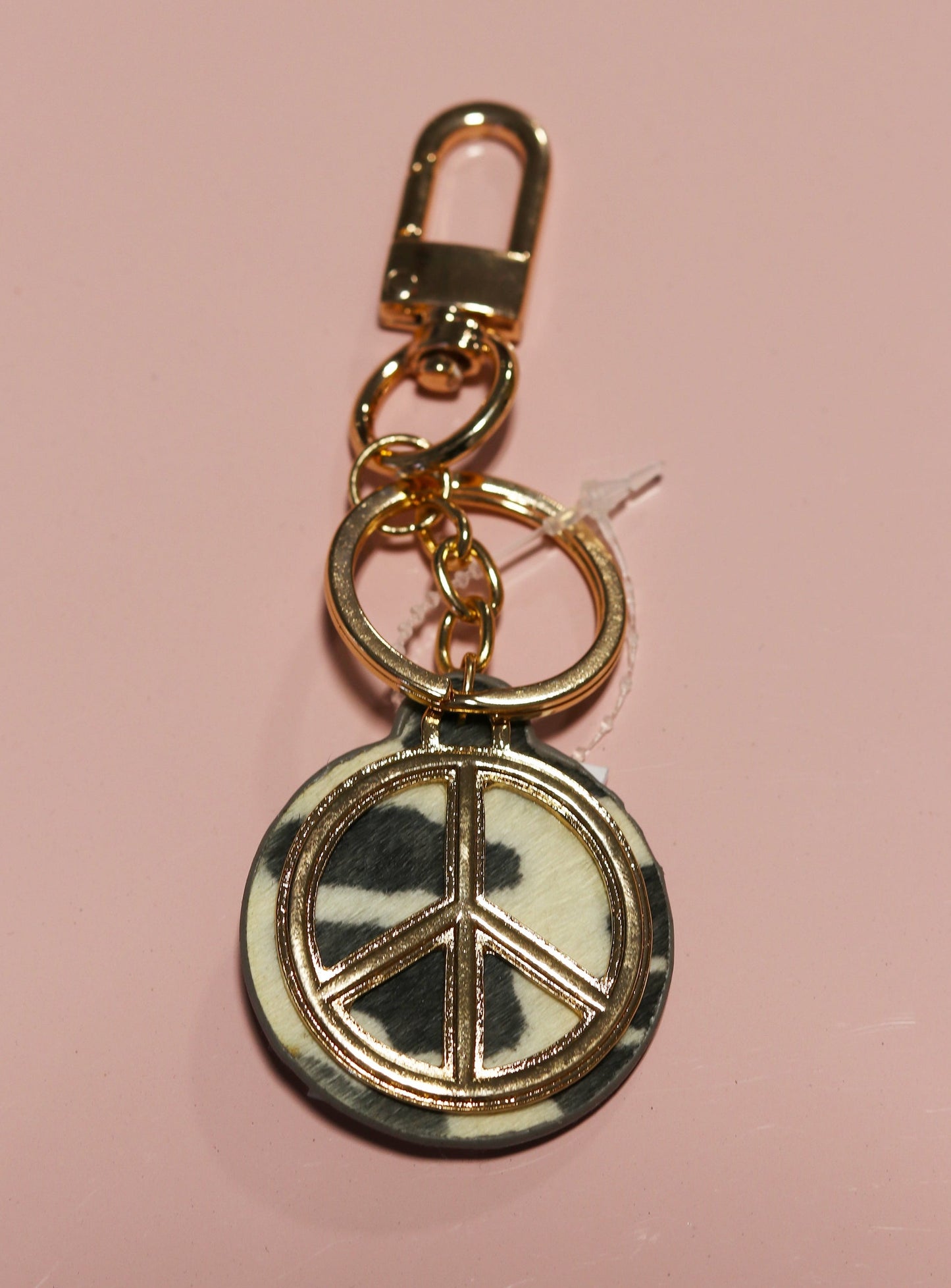 Cow Print Peace Sign Keychain