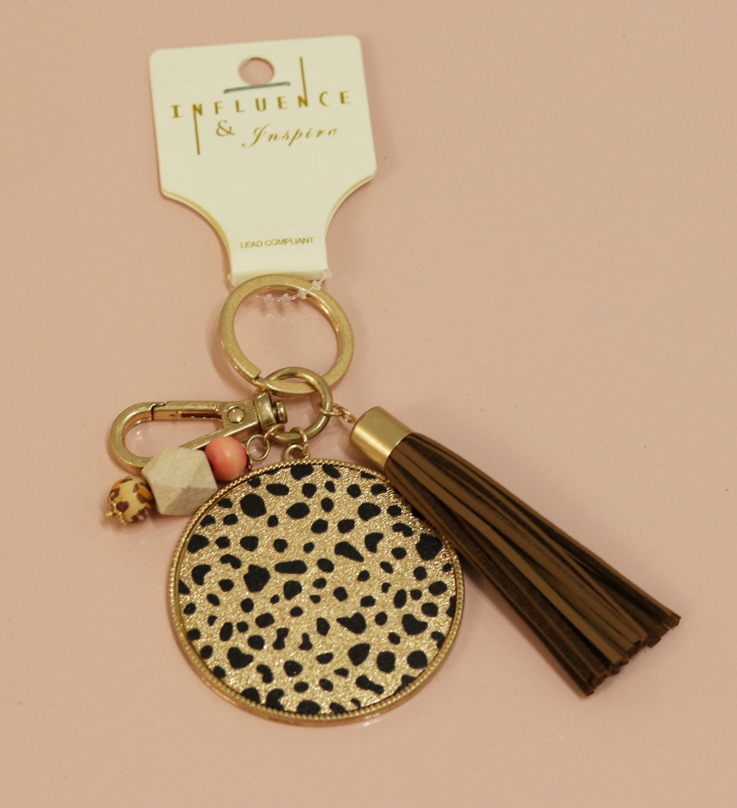 Animal Print Round Disk Tassel Keychain