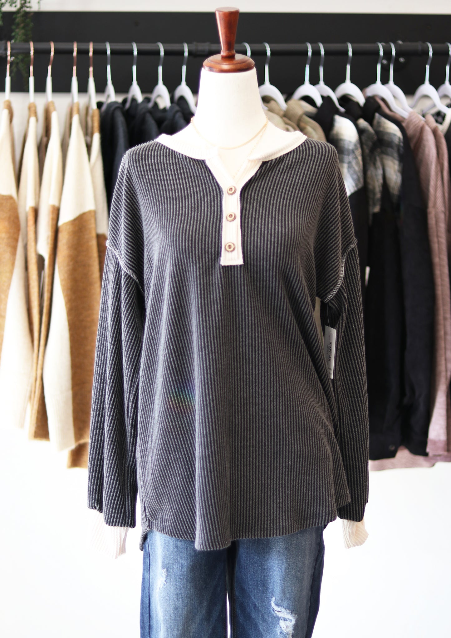 Ribbed Drop Shoulder Top