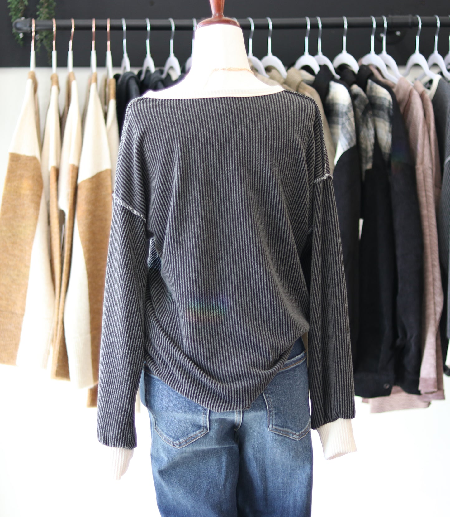 Ribbed Drop Shoulder Top