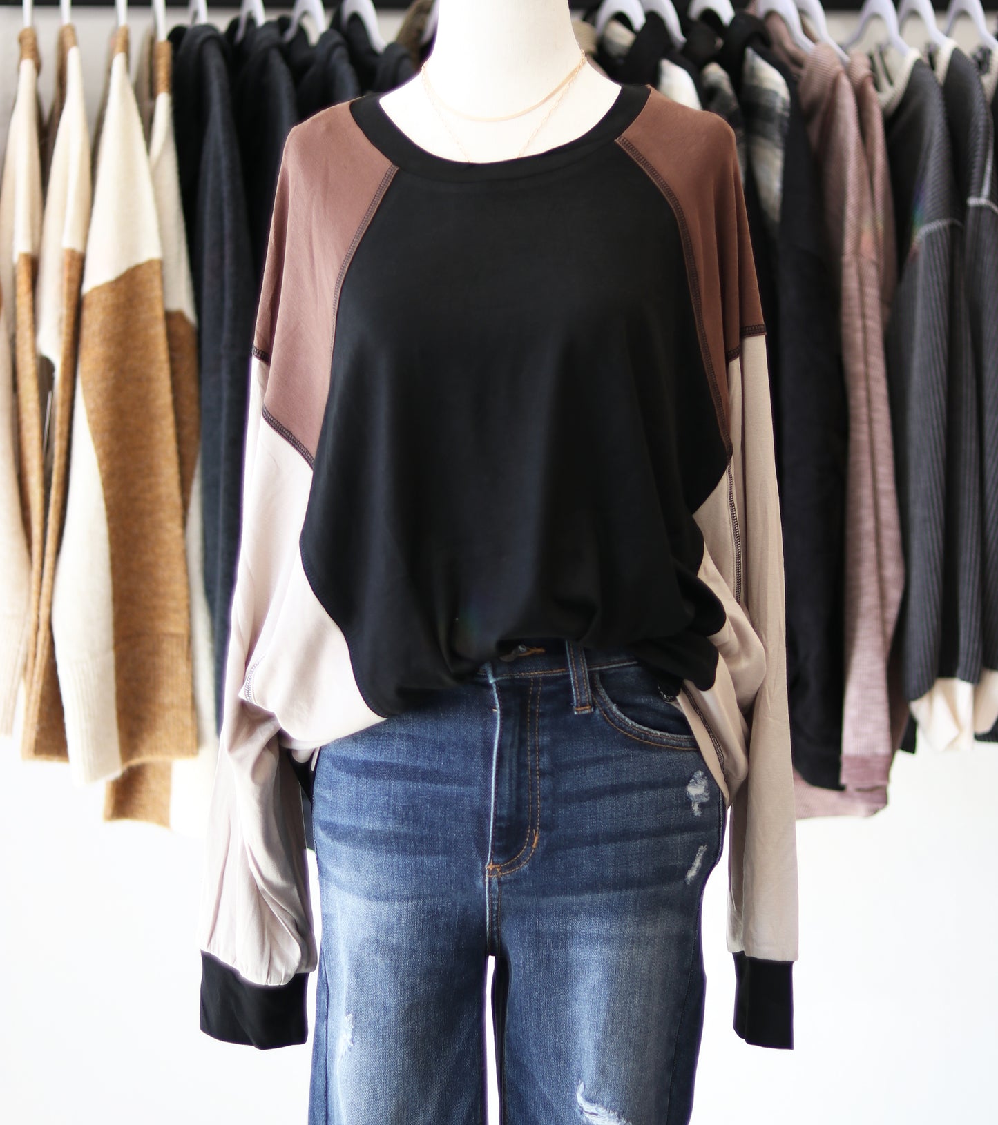 Black Mocha Colorblock Top