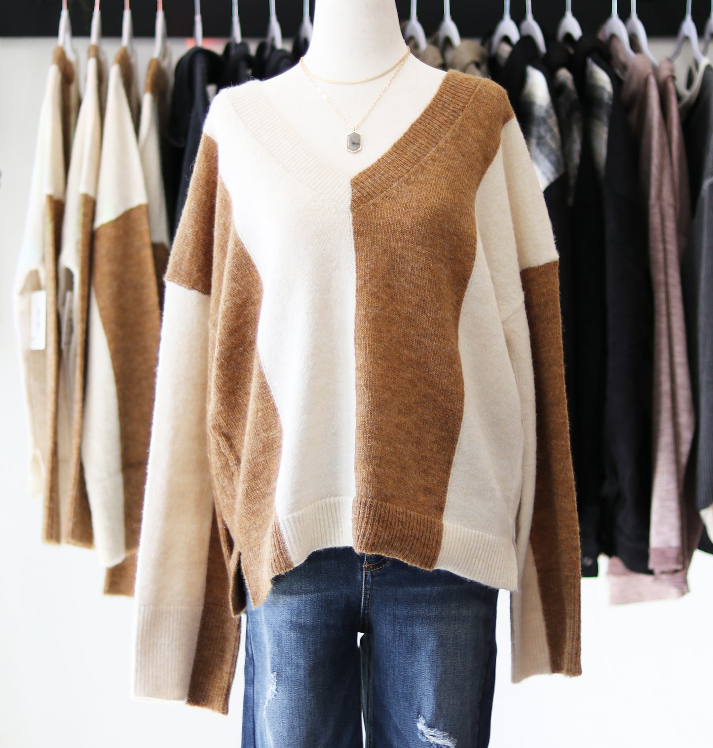 Striped V-Neck Knit Sweater