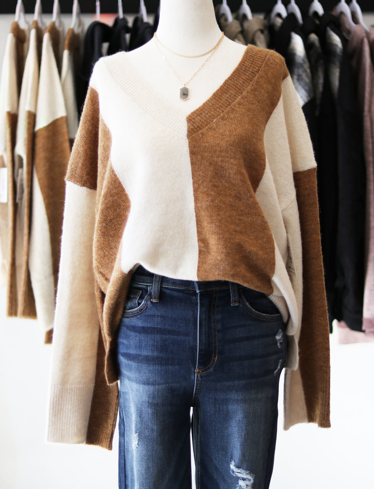 Striped V-Neck Knit Sweater