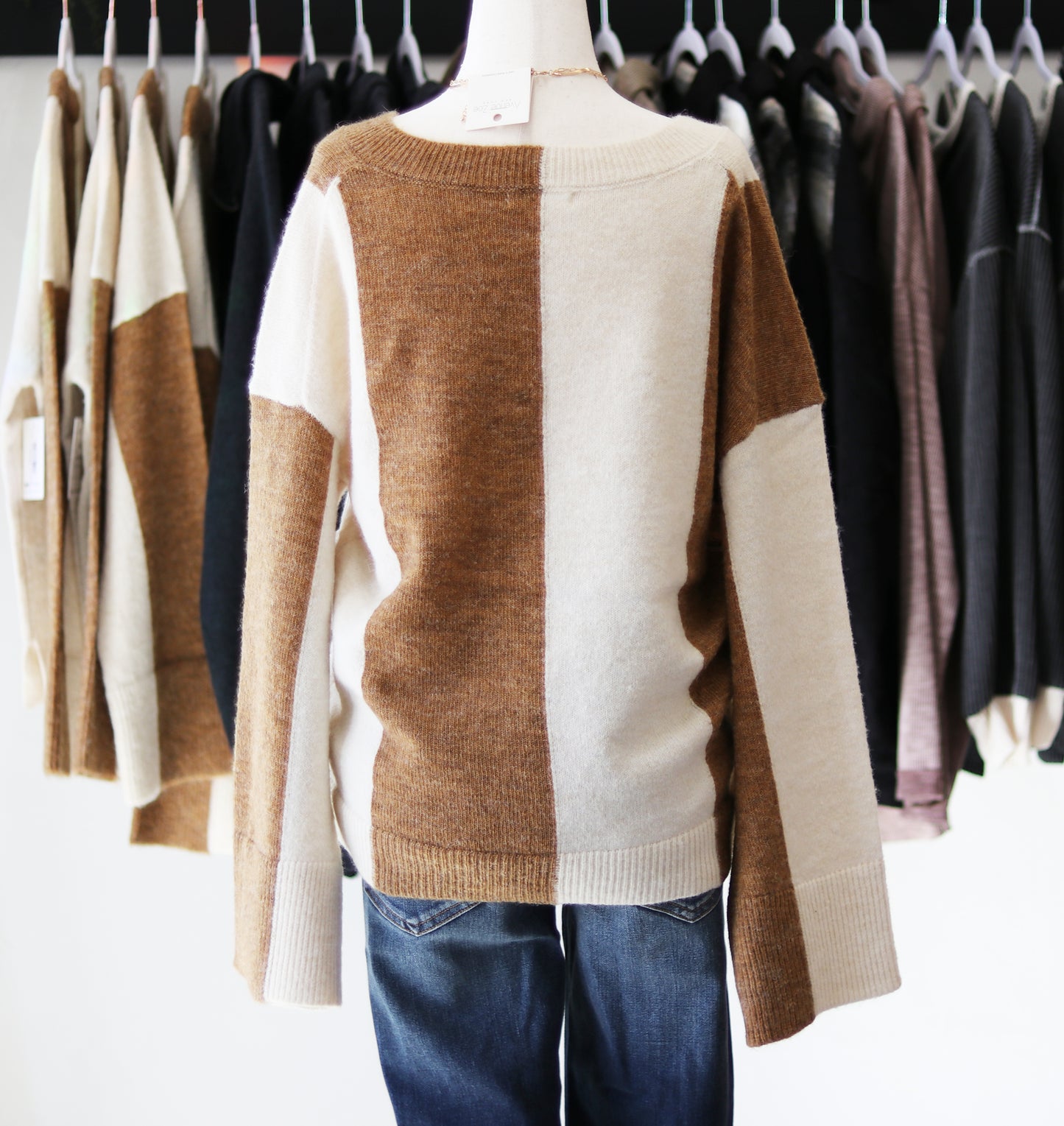 Striped V-Neck Knit Sweater