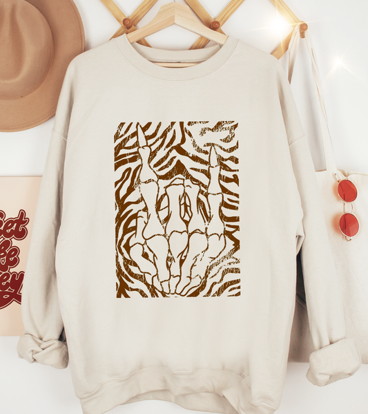 Rock On Skeleton Zebra Print Sweatshirt