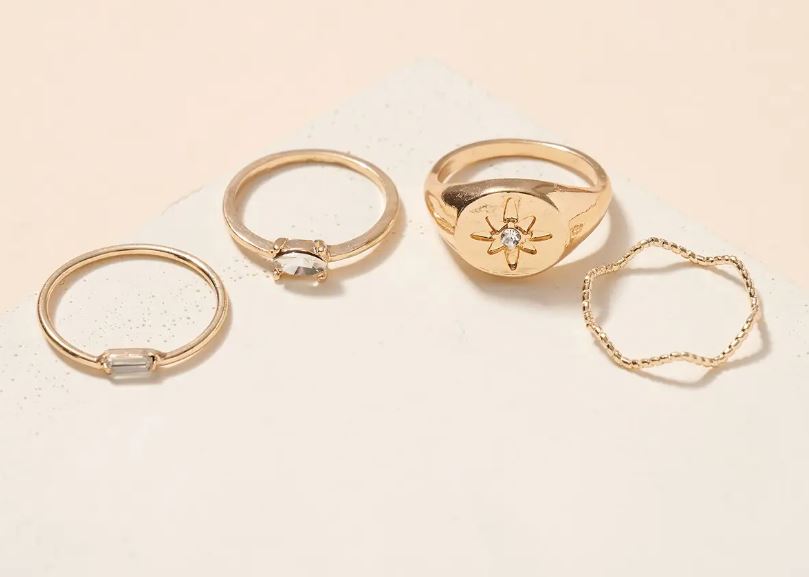 Rhinestone Charms Metal Rings Set