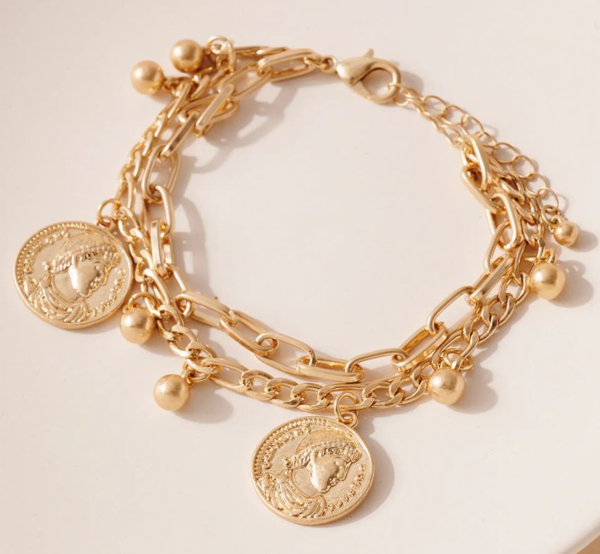 Layered Coin Charm Bracelet