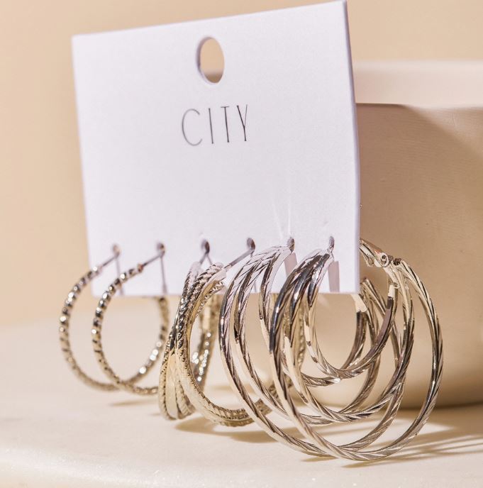 Set of Three Multi Layered Hoop Earrings