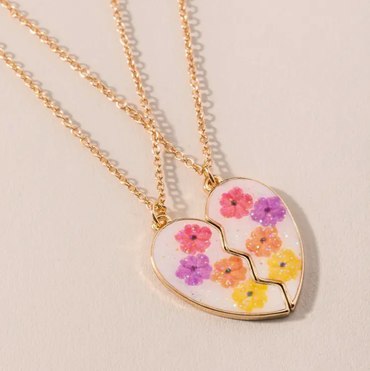 Kids Floral Heart BFF Necklace Set