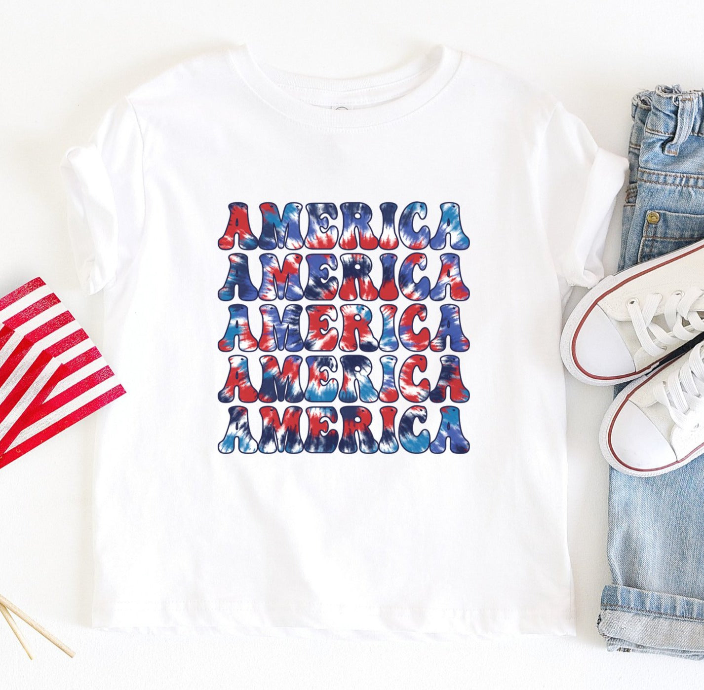 America Stacked Tie Dye Kids Tee/Bodysuit