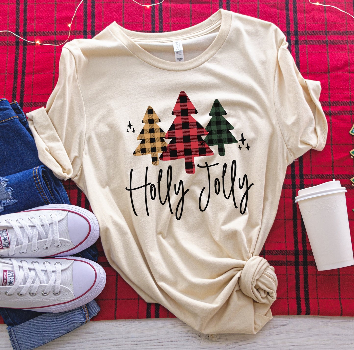 Holly Jolly Plaid Trees Tee