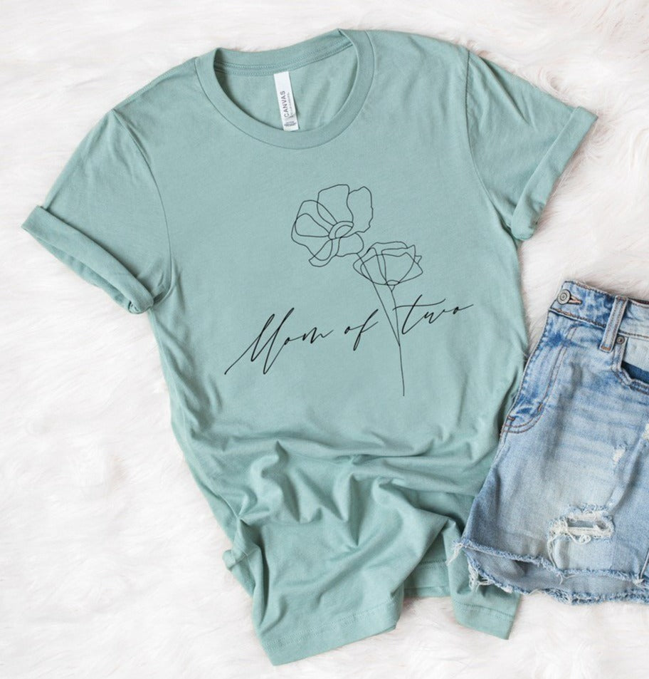 Mom Of Two Flower Tee
