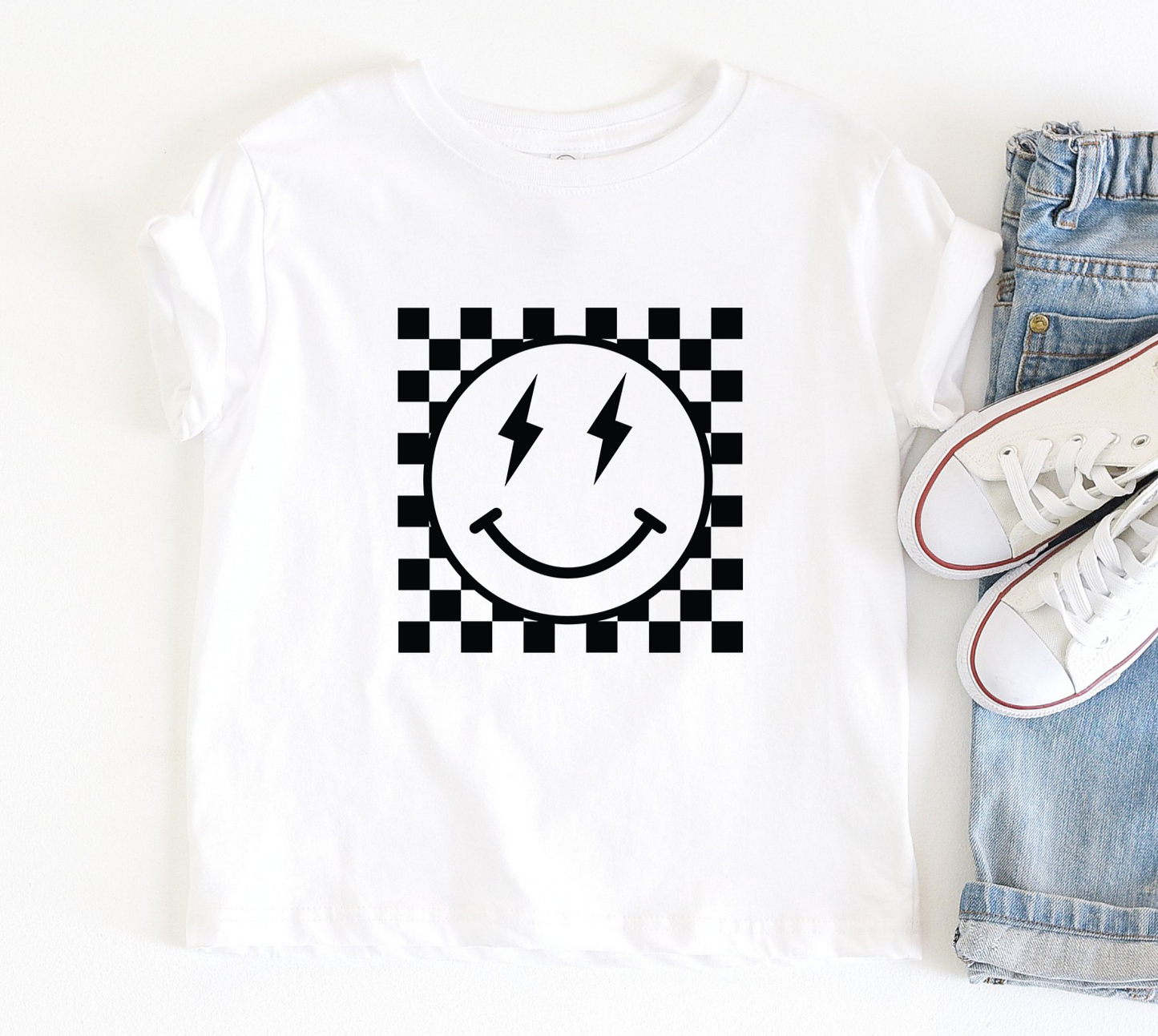 Black Checker Smiley Kids Tee/Bodysuit