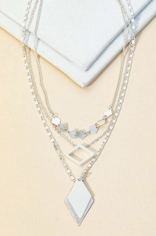 Layered Chain Diamond Shape Pendant Necklace
