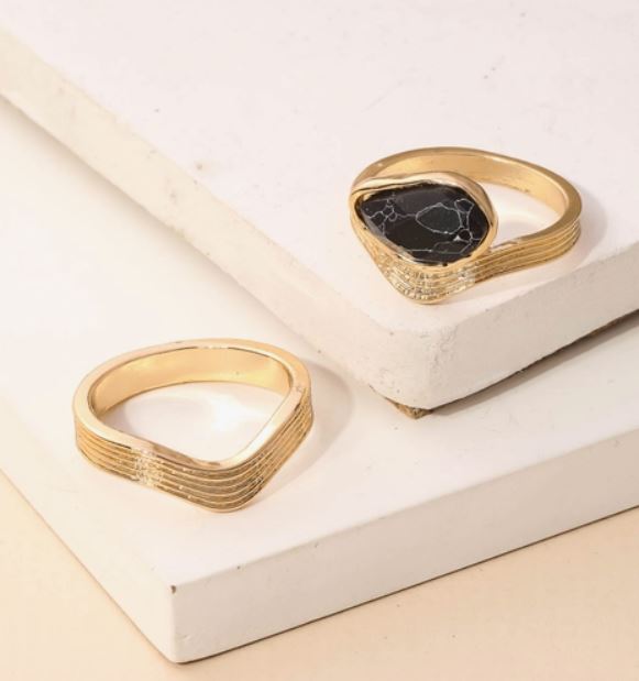 Double Curved Band Stone Ring Set