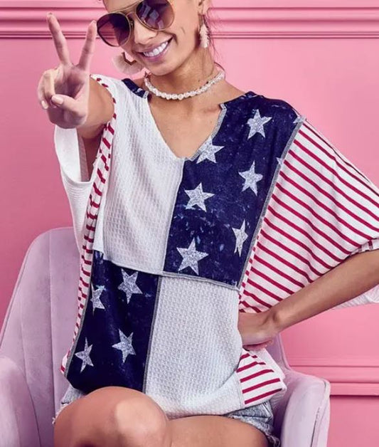Stars & Stripes Patch Waffle Knit Top