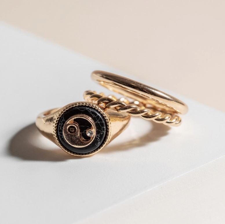 Yin Yang Layered Ring Set