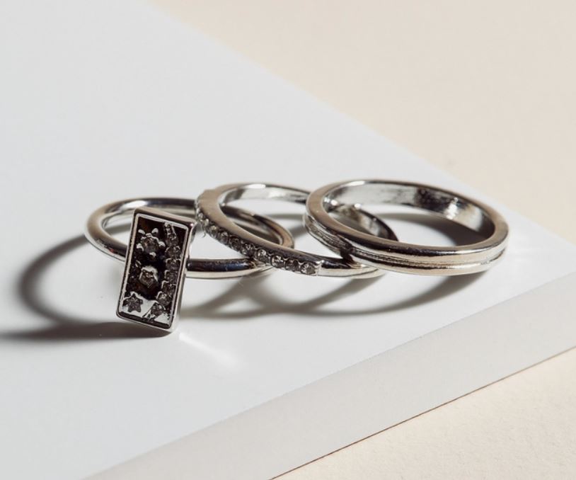 Set of 3 Silver Rhinestone Rings
