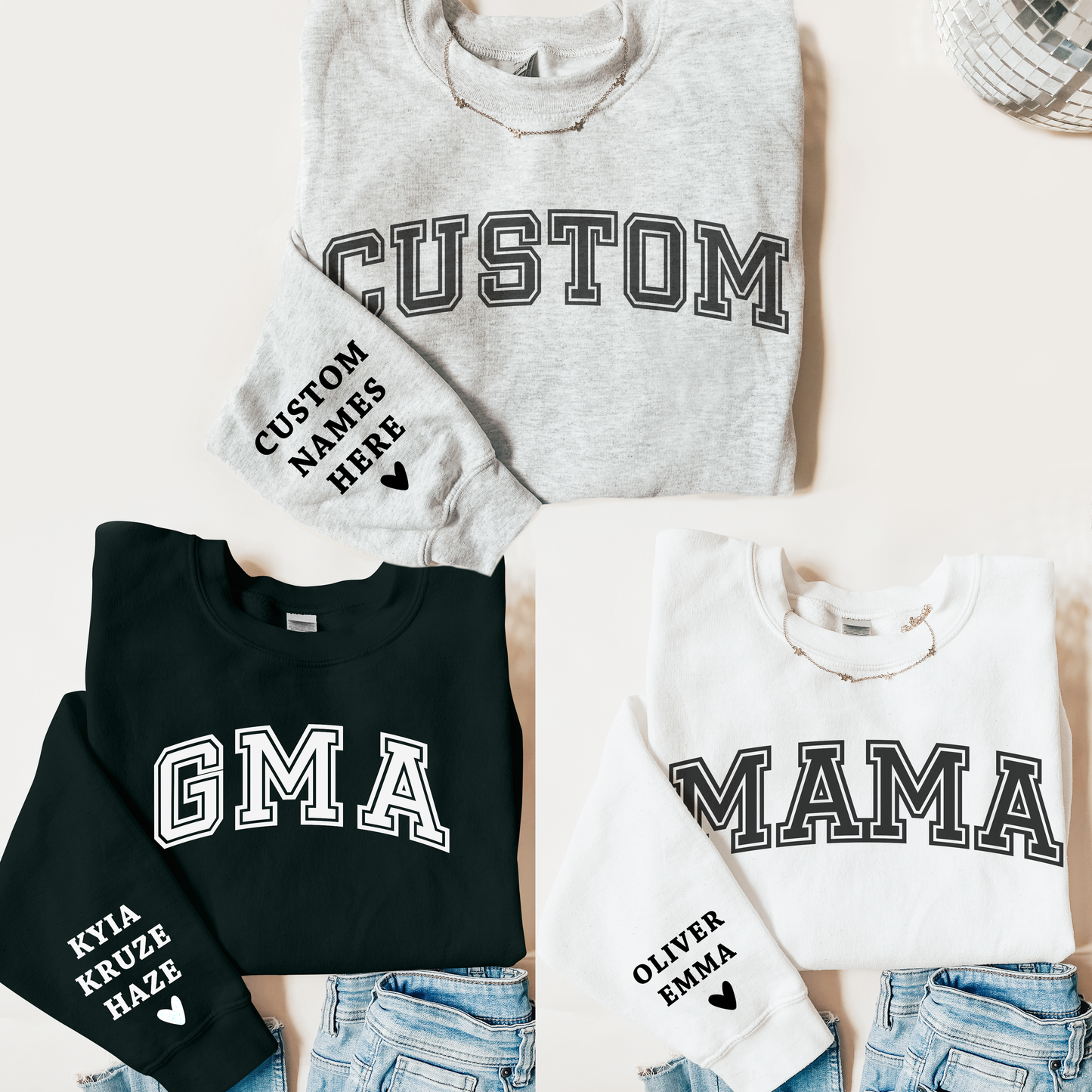 Custom Name Sweatshirt + Sleeve Print