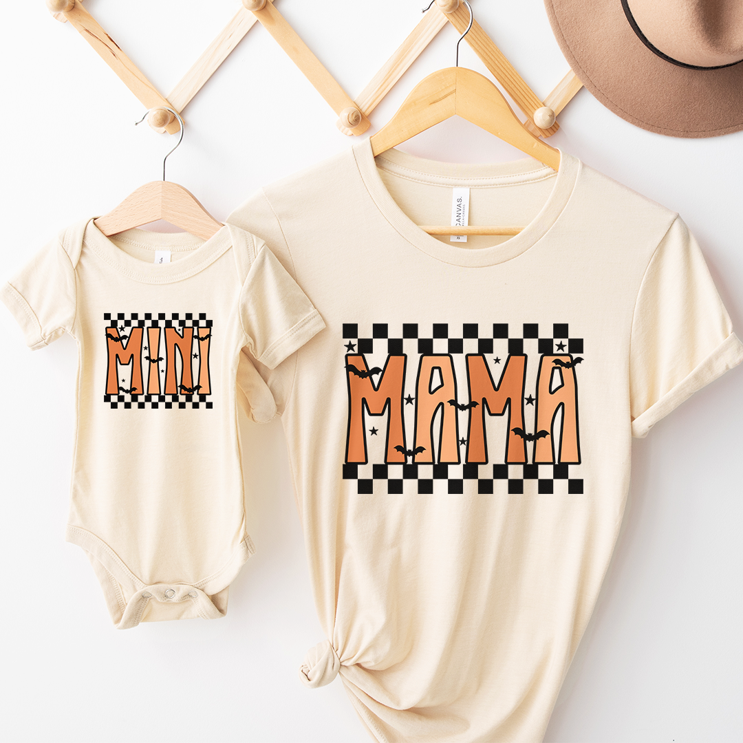 Mama & Mini Bat Checkered Tee