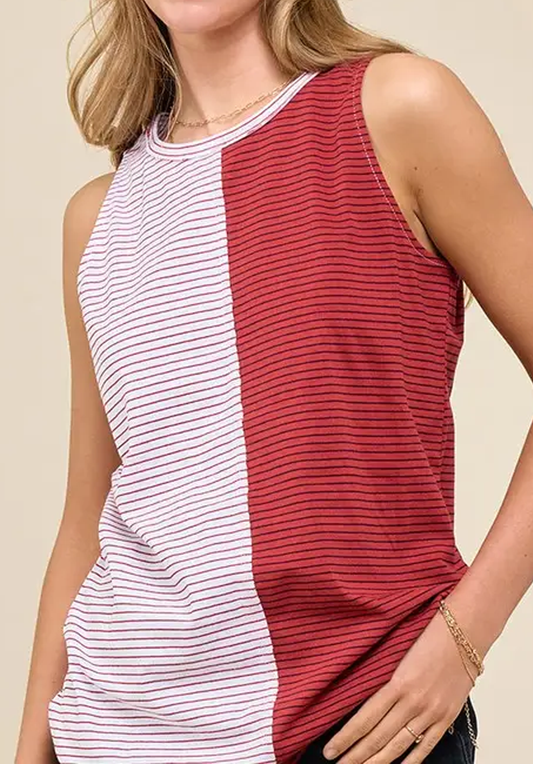 Red & White Striped Knit Tank