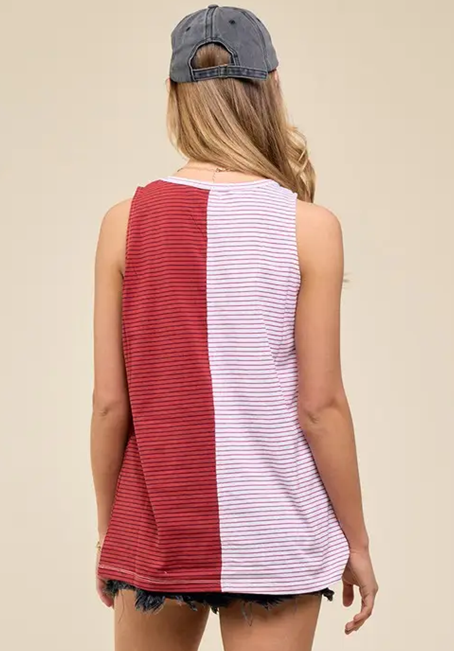 Red & White Striped Knit Tank