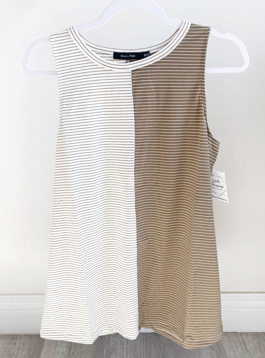 Taupe & White Striped Knit Tank