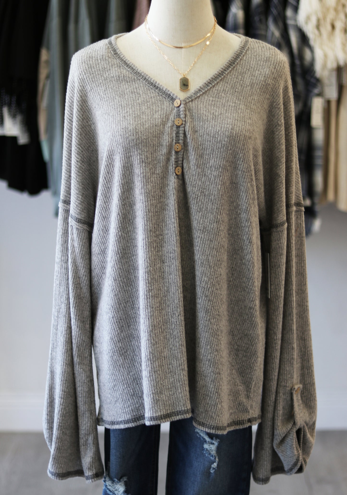 Chloe Brushed Rib V Neck Tunic