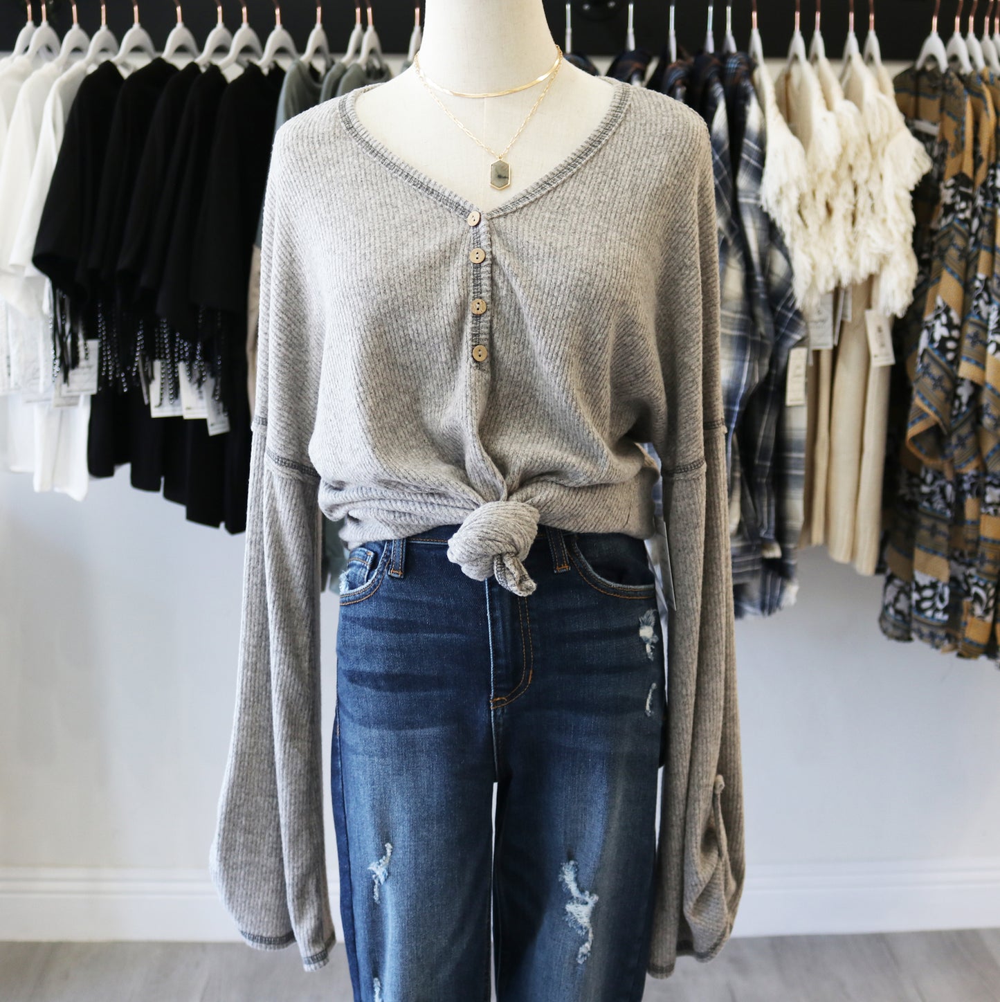 Chloe Brushed Rib V Neck Tunic