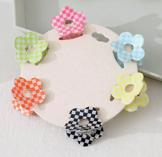 Flower Checkered Mini Hair Clips
