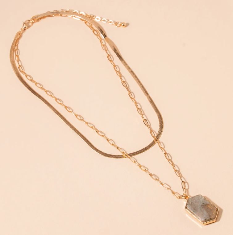 Layered Stone Pendant Necklace