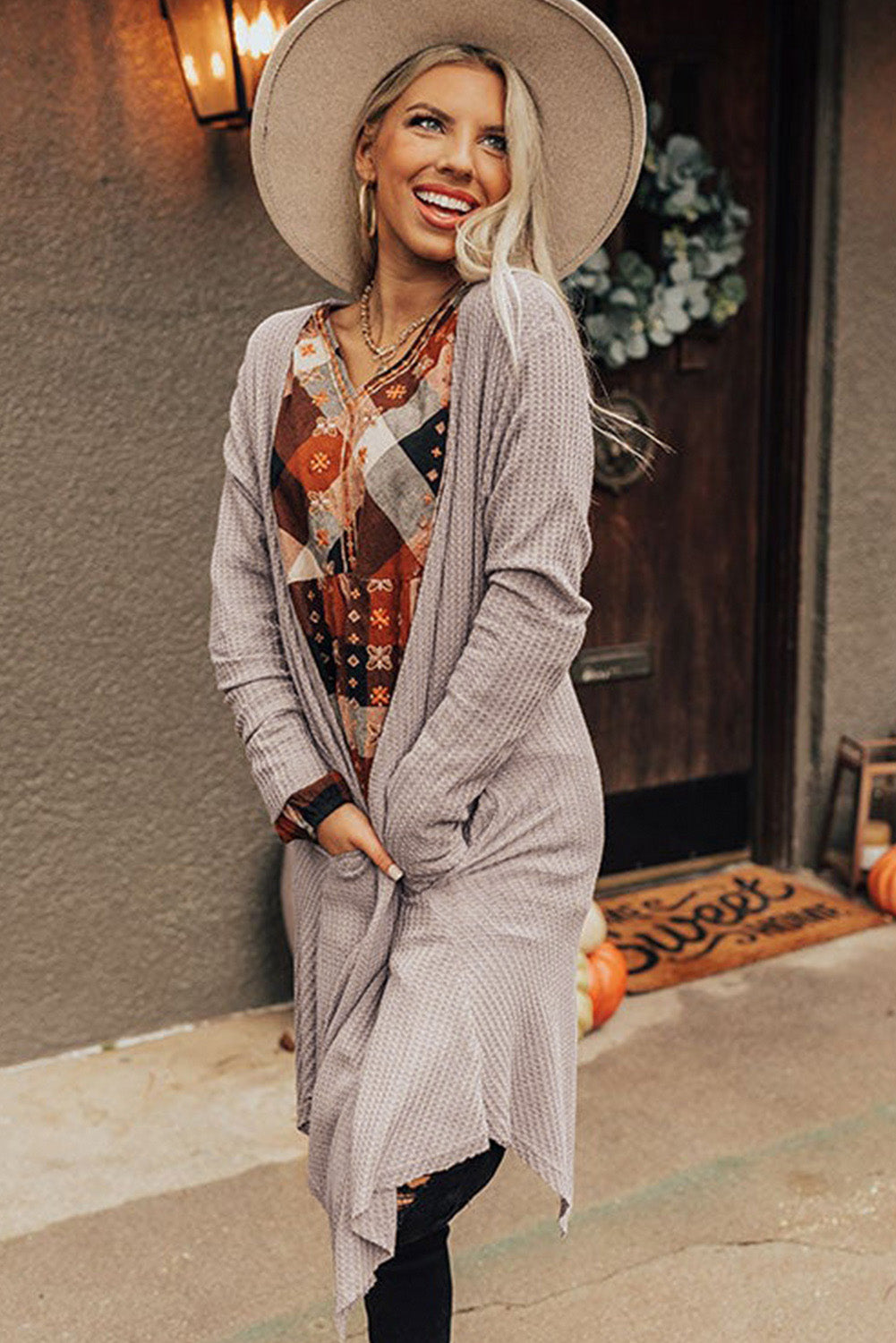 Khaki Waffle Knit Cardigan