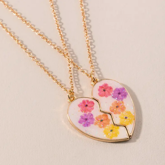 Kids Floral Heart BFF Necklace Set