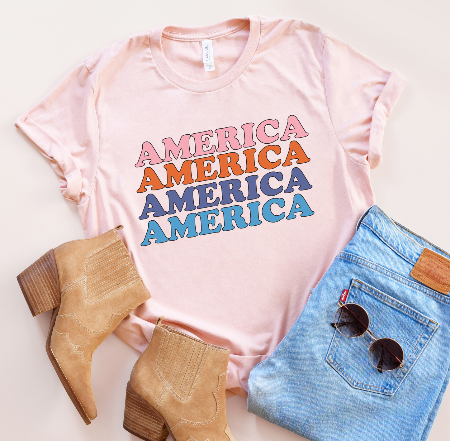 America Stacked Colorful Tee