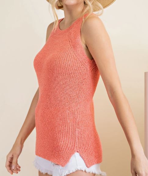 Coral Halter Sweater Tank
