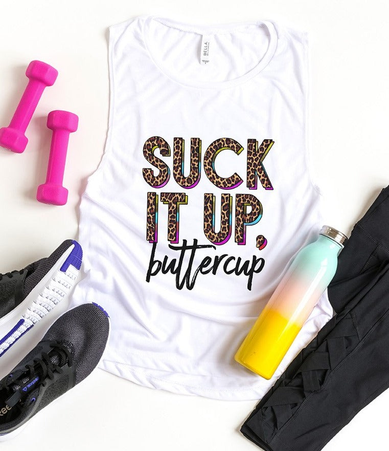 Suck It Up Buttercup Colorful Leopard Tank