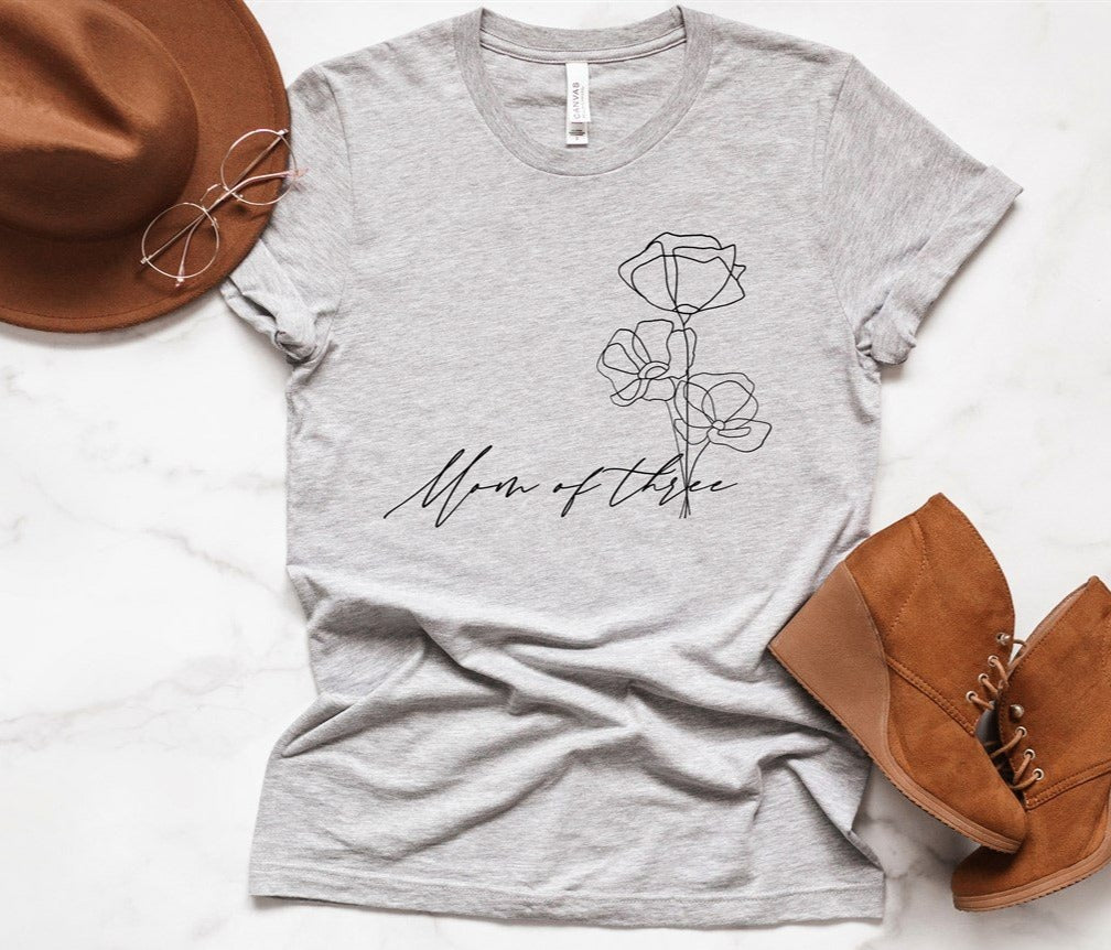 Mom Of Three Flower Tee