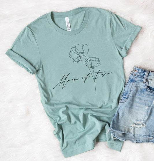 Mom Of Two Flower Tee