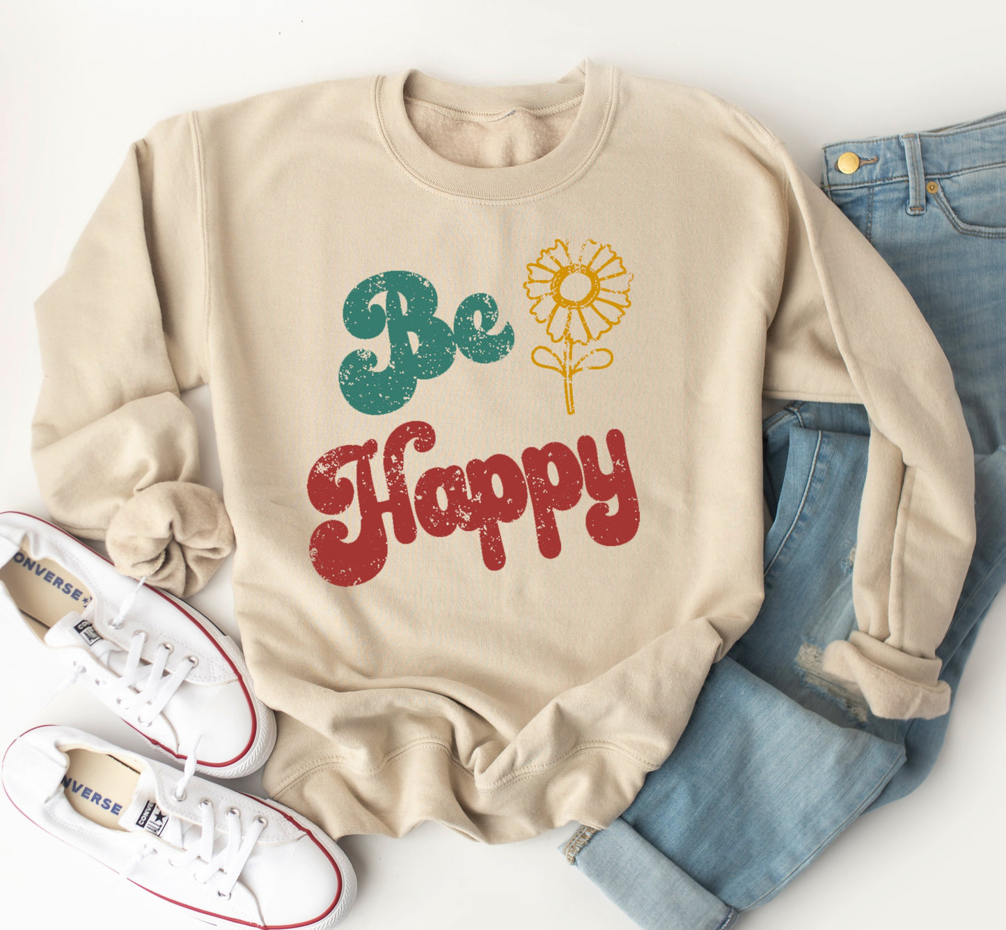 Be Happy Flower Sweatshirt
